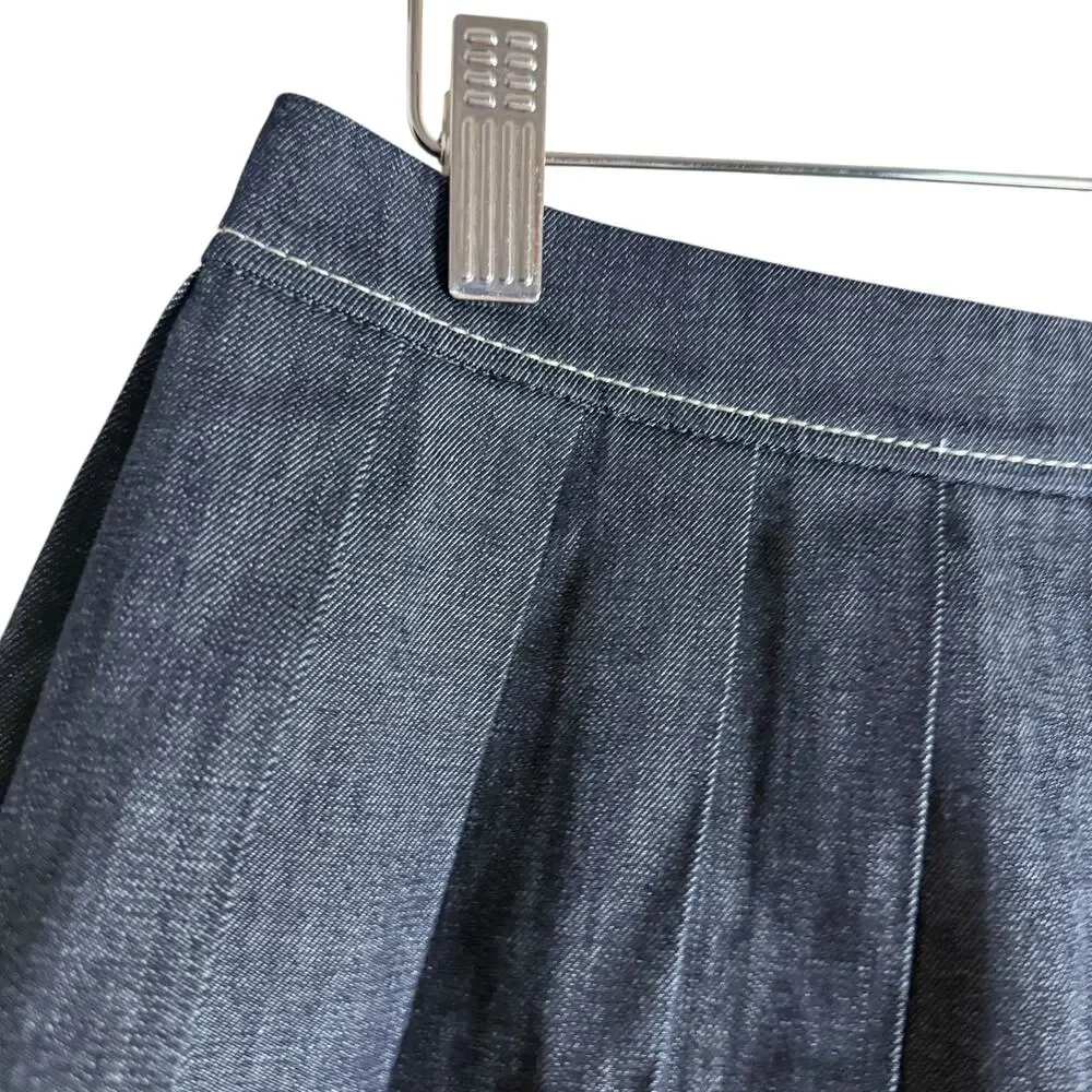 Zara Dark Chambray Denim 2 Piece Pleated Mini Skirt Jacket Co-Ord Set S